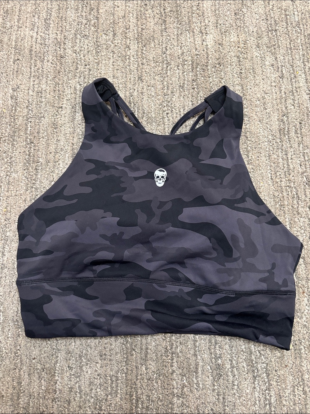 Gymreapers Revive High Neck Bra in the Midnight Camo